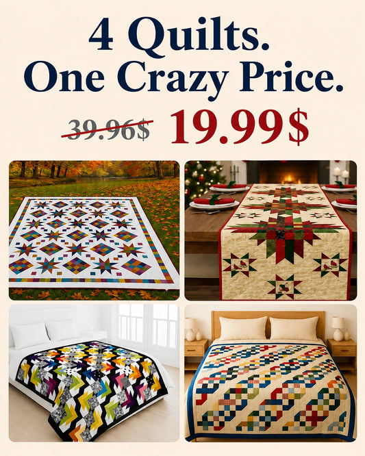 4 Quilt Pattern PDF Variety Pack — Star, Holiday, Modern & Scrappy